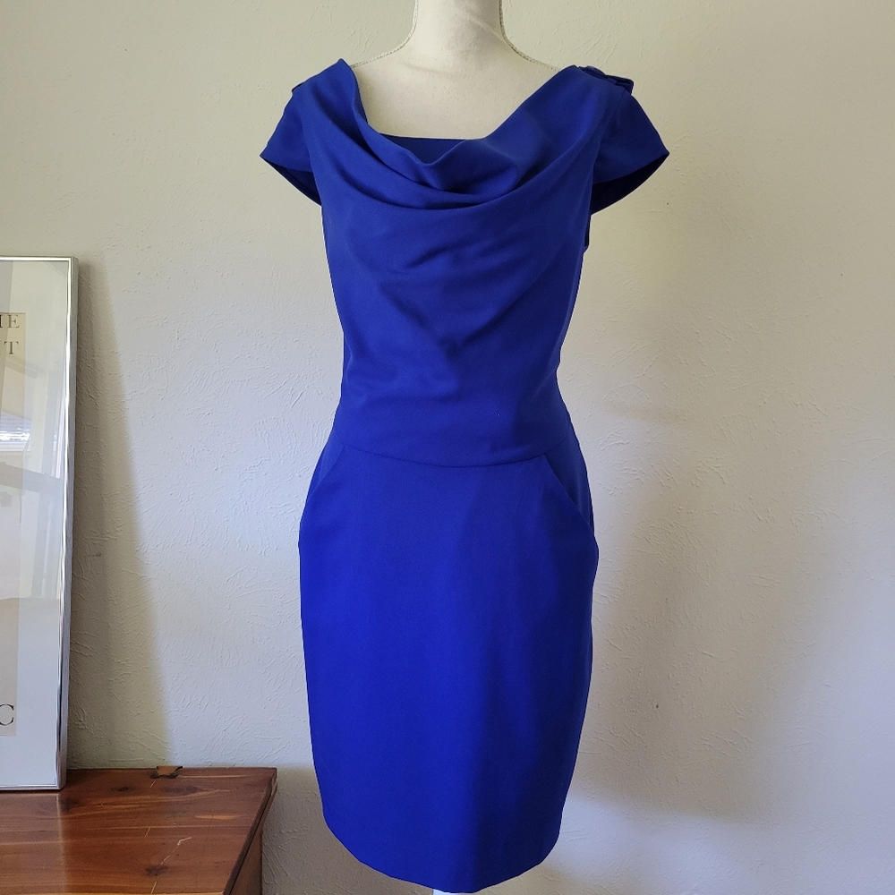 Calvin Klein NWOT Cobalt Blue Career Sheath Dress Cowl Neck 8